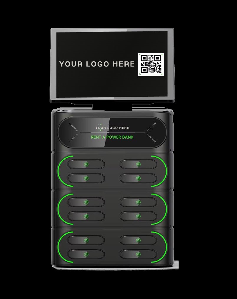 A Procura counter station with a blank screen reading Your logo here
